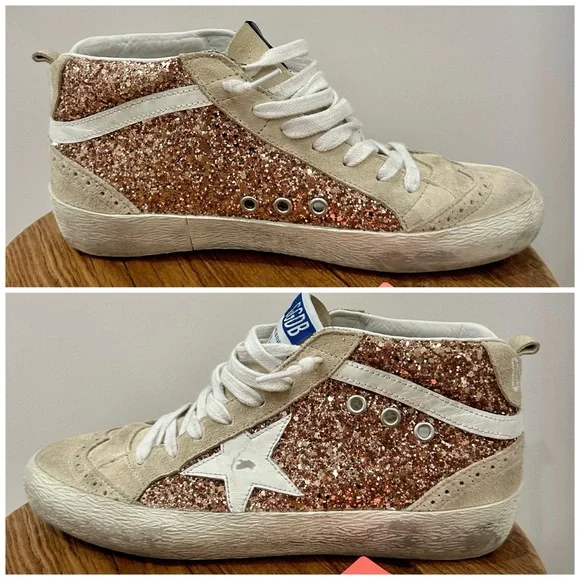 Golden Goose Rose Gold Glitter MidStars sz 38 - Picture 8 of 11